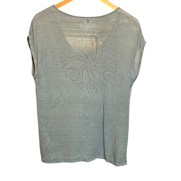 Sud Express Women Top M Blue Back Laser Cut Design Cottagecore Coastal‎ Beachy - Picture 3 of 10